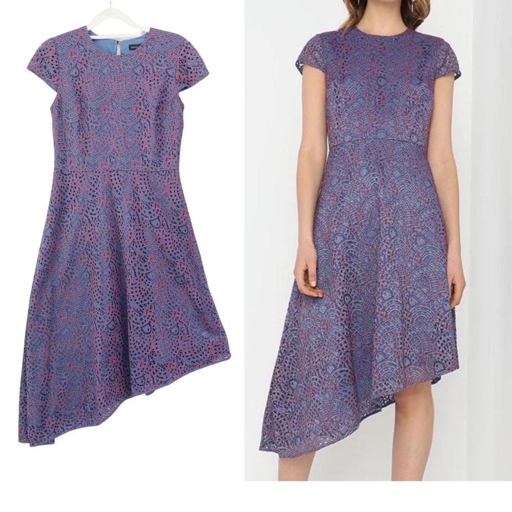 Banana Republic Open Lace Asymmetrical Cap Sleeve Dress Sz 4